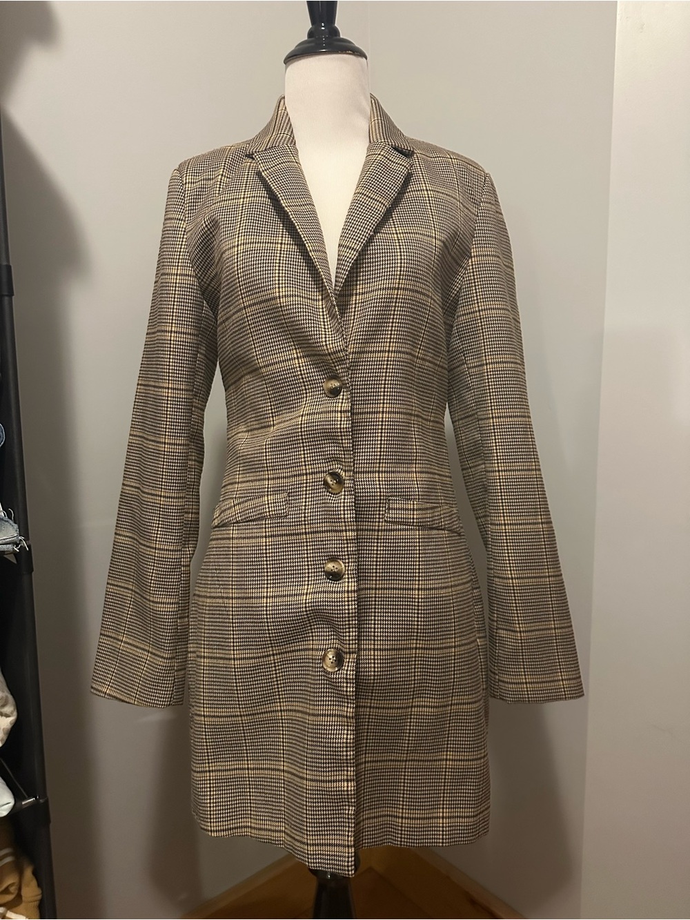 In The Style Plaid Houndstooth Longline Blazer Dress Size 8 – 90s Preppy